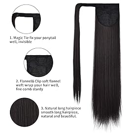 SEIKEA Ponytail Extension Clip in Wrap Around Long Straight Pony Tail Hair Synthetic Hairpiece for Women 26 Inch Black