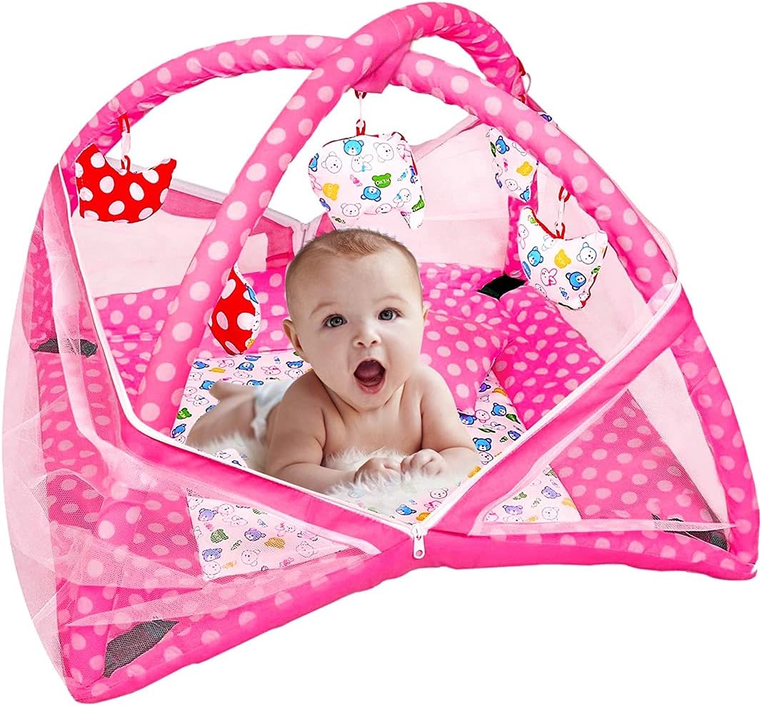 Vebeto Baby Gym with Mosquito Net and Baby Bedding Set (Pink)