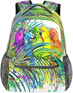Mochilas Daypack, mochilas para computador e laptop, mochilas escolares com alça de ombro ajustável, viagem caminhadas, acampamento, mochila casual para adulto/mulheres/homens/meninos/meninas, folhas de palmeira de papagaio arco-íris, Multicor, Large