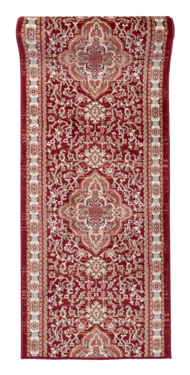 Carpeto Rugs Blumen Teppich Läufer Flur - Orientalisch Teppichläufer - Kurzflor, Weich - Flurläufer für Wohnzimmer, Schlafzimmer - Teppiche - Meterware - Burgund Rot - 120 x 180 cm