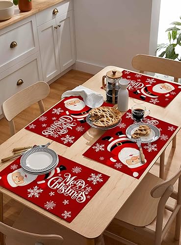 Vista 484 de Juego de 6 manteles individuales rojos para el día de San Valentín, diseño de corazón de San Valentín, resistentes al calor, lavables, manteles