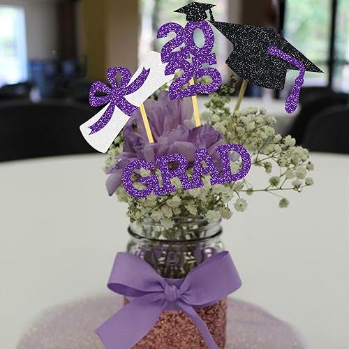 Miniatura 3 de Centro de mesa de graduación, decoración de mesa de fiesta, centro de mesa, palitos con purpurina, tapa de graduación de clase, cabina de fotos,