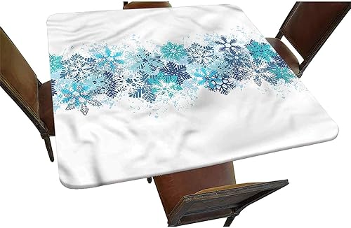 Miniatura 1 de Mantel cuadrado ajustable decorativo de copo de nieve con bordes elásticos, ilustración festiva, poliéster, para interiores y exteriores, para