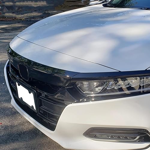Miniatura 3 de ECOTRIC Juego de parrilla delantera y cubierta de párpados compatible con Honda 10th Accord Sedan 4DR ABS negro brillante parachoques de labio
