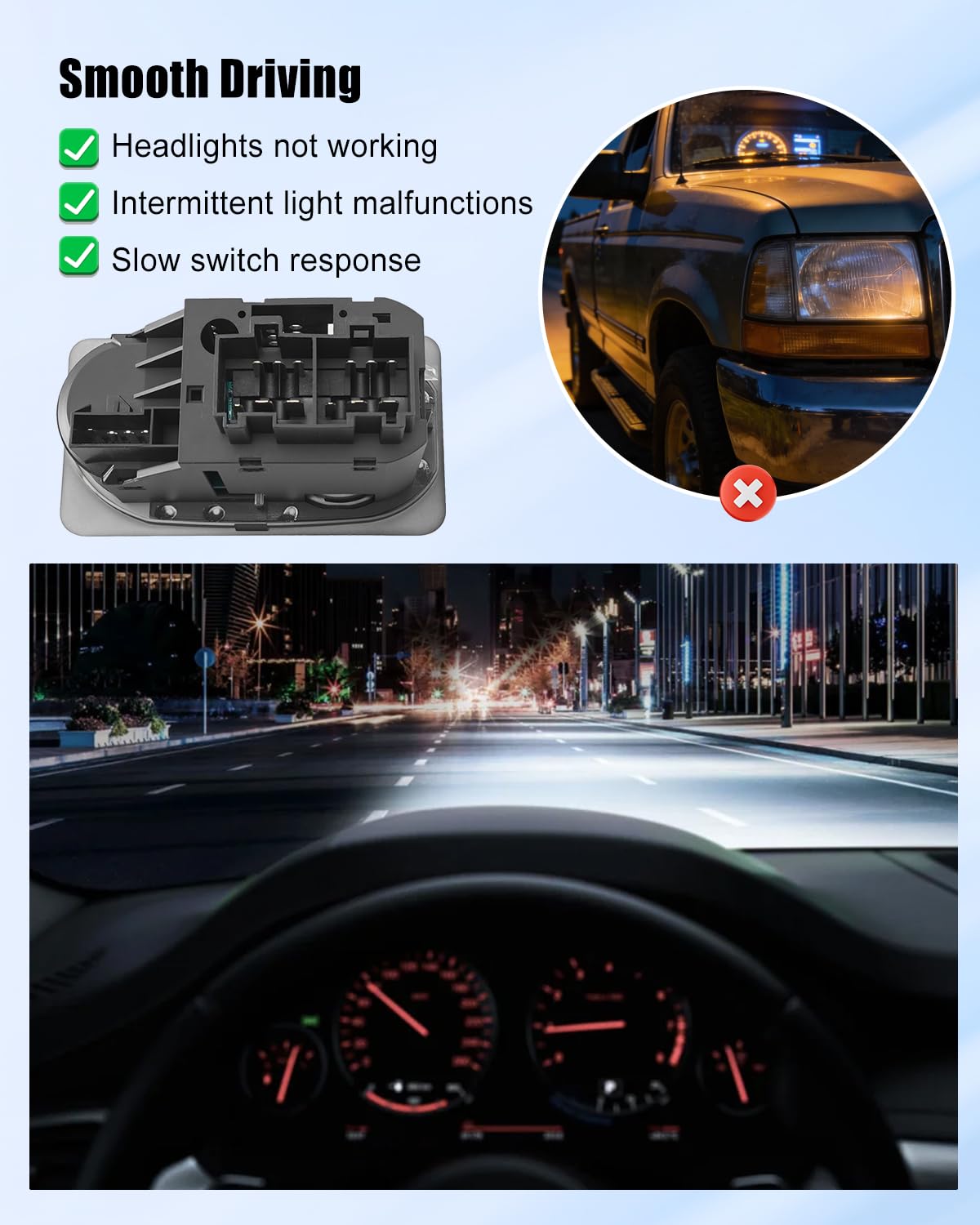 Headlight Switch Compatible with Ford F-250 F-350 F-450 F-550 Super Duty 1999-2000 Ford F650 F750 Truck 2000-2005 F800 Truck 1999 Replace F81Z-11654-AA 88924369 SWA41651 SW5226