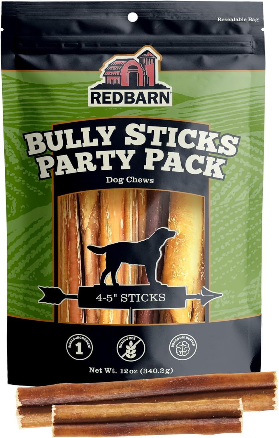 Redbarn Pet Products All Natural 4-5" Bully Sticks for Small & Medium Dogs - Healthy Long Lasting Chews Variety Party Pack - 100% Beef Single Ingredient Low Odor Rawhide Free - Bag, 12oz