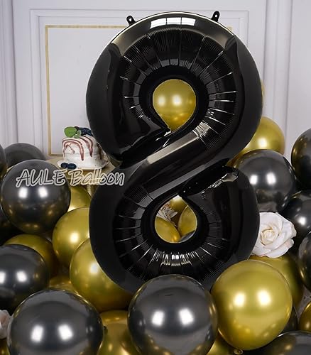Miniatura 4 de AULE Globos grandes negros de 40 pulgadas con número 8, globos de helio de aluminio grandes del 0 al 9, decoraciones gigantes de fiesta de
