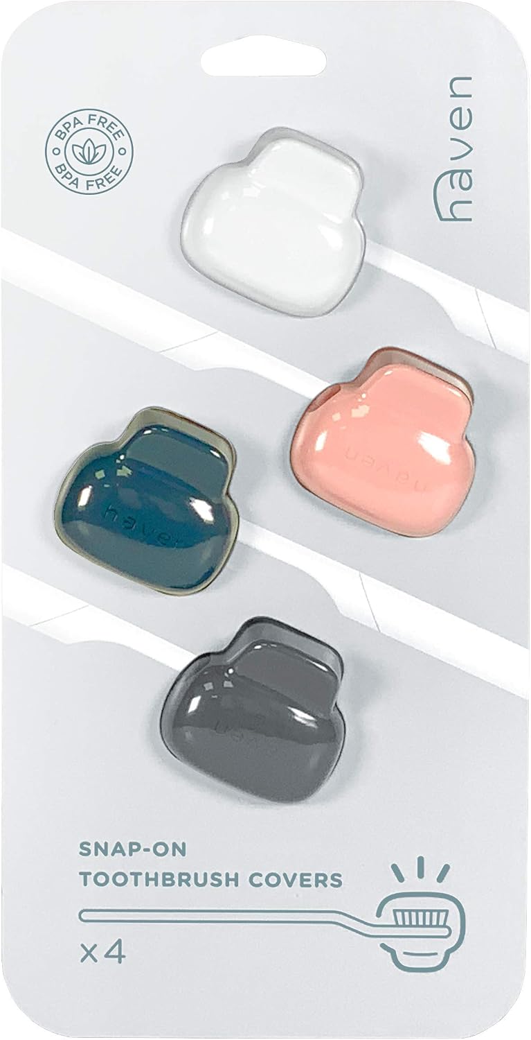 Haven Toothbrush Cover - Fits Electronic and Manual Toothbrushes - Toothbrush Case Holder for Travel - Set of 4 Tooth Brush Protectors (White, Coral, Teal, Charcoal Gray)