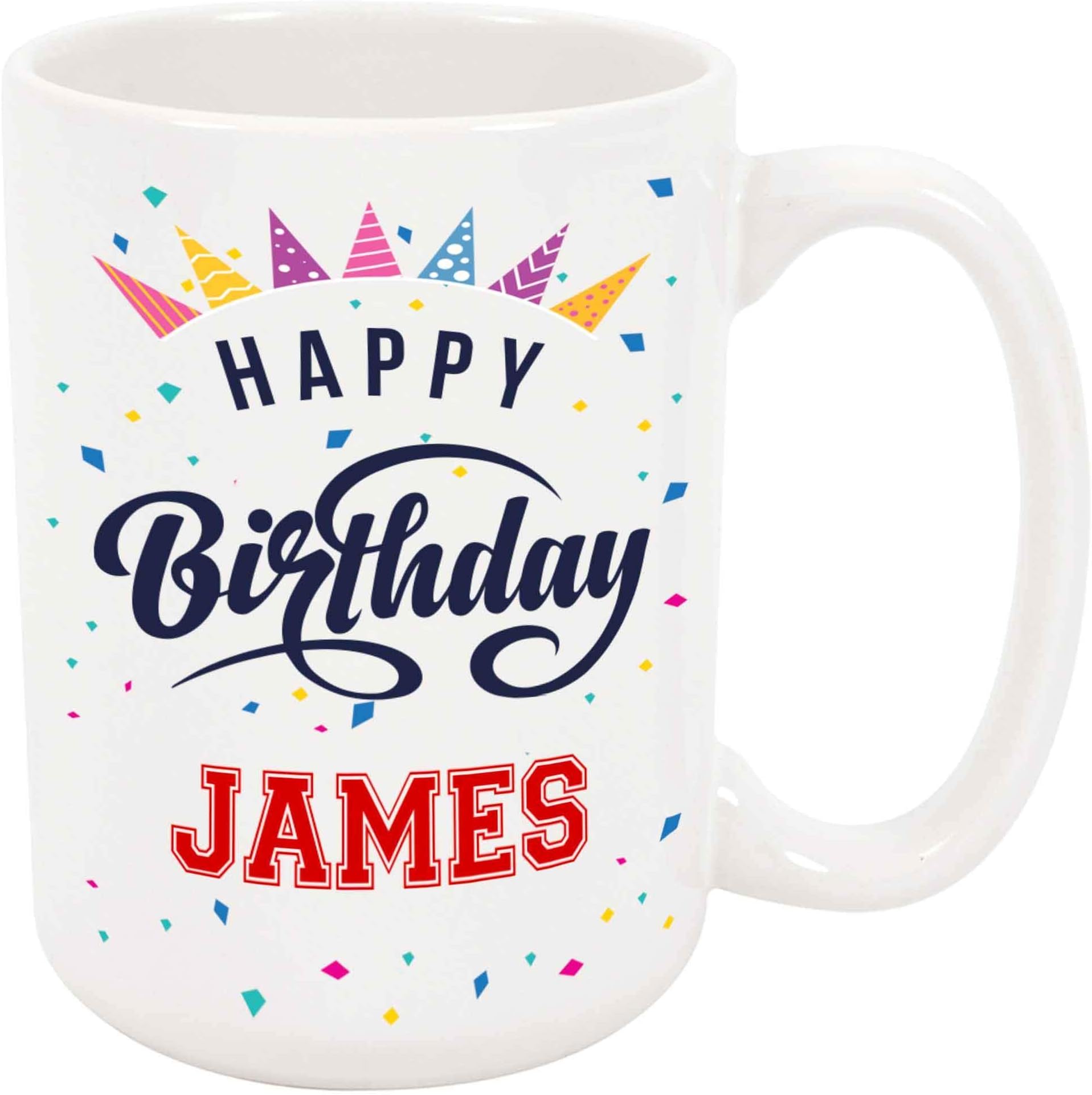 Happy Birthday James Coffee Mug - Personalized Ceramic Cup with Name, Custom Mug, Customized Birthday/Christmas Gift, Holiday Present, 11 Oz