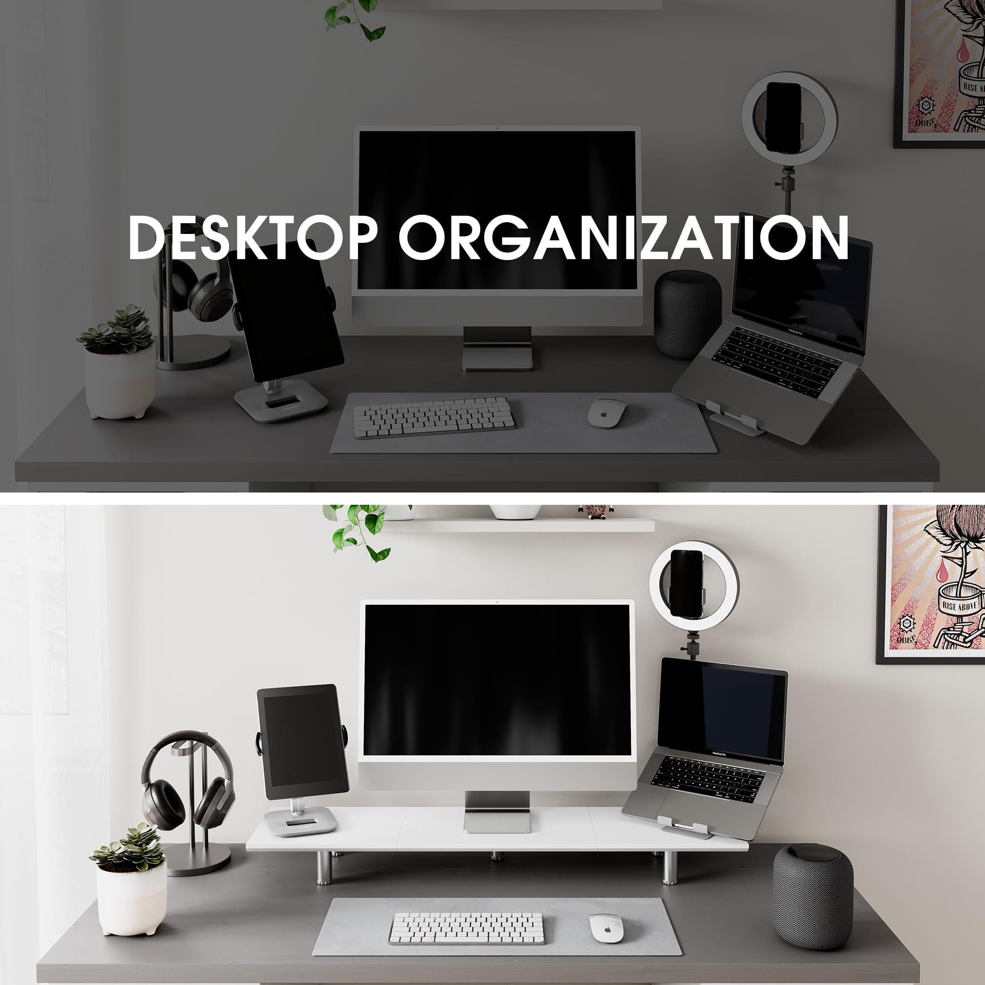 Fenge Grand support écran 100cm Dual Monitor Stands Riser pied réglable hauteur ordinateur PC portable TV Blanc