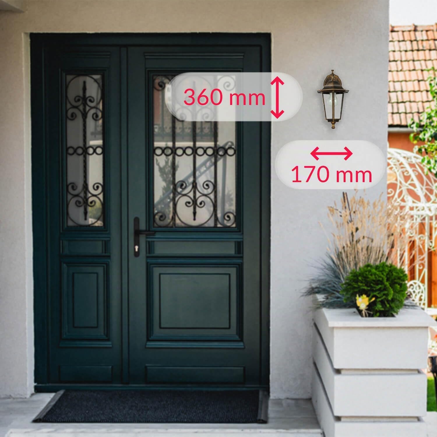 Easylight Lámpara de pared exterior de vidrio y aluminio en cobre antiguo, IP44, para puerta de entrada y terraza, 17 cm de ancho, E27, farol rústico antiguo, PARIS