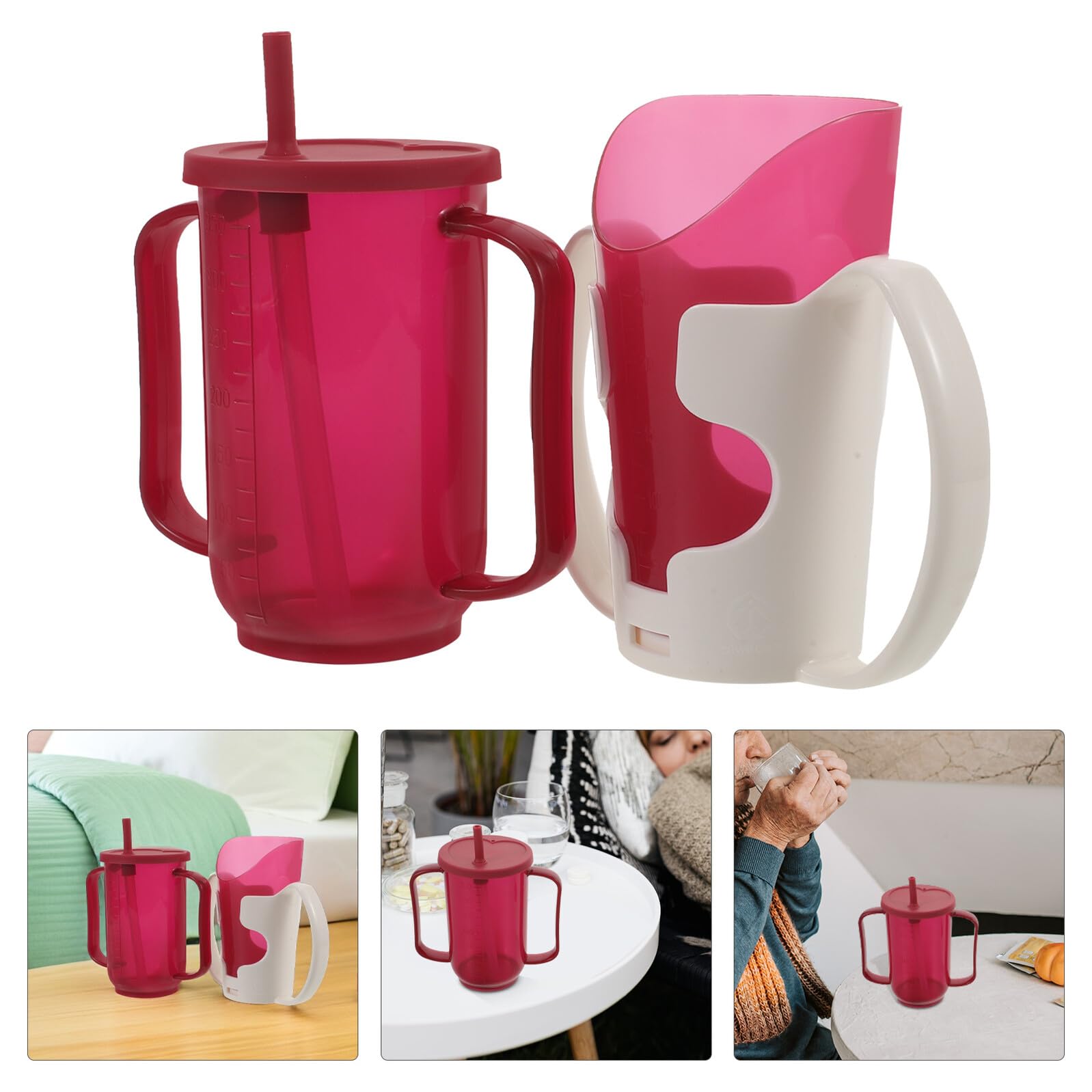 2 Piezas Taza Antigoteo para Adultos con Diseño Inclinado y Agarre Ergonómico Resistente Derrames Taza de Cuidado para Personas Mayores Encamadas y Pacientes Discapacitados Fácil