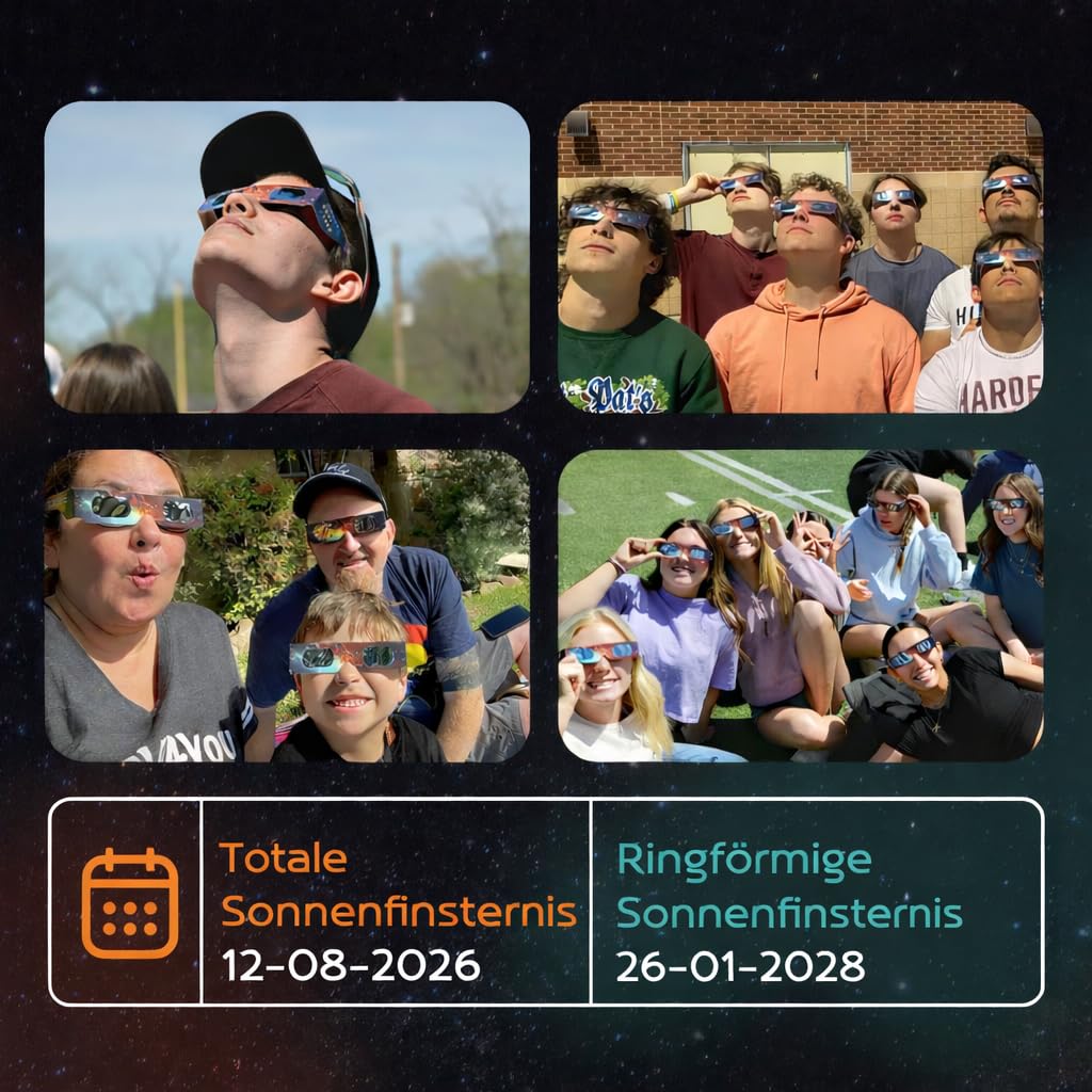 Helioclipse 12/25/50/100 Sonnenfinsternis Brille ISO 12312-2 Zertifiziert 2026 - Brillen Sonnenfinsternis - Schutzbrille für Sonnenfinsternis - Solar Eclipse Glasses