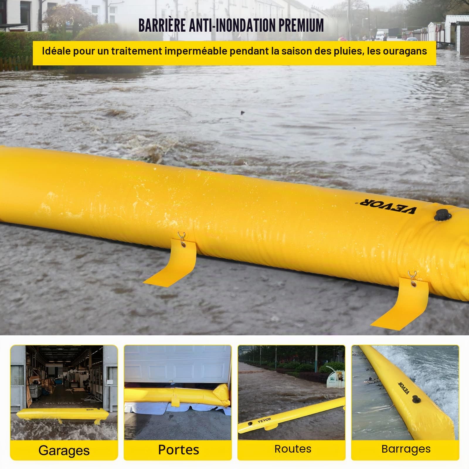 VEVOR Sac d'inondation, Tubes de dérivation d'eau en PVC réutilisables, légers avec Un Excellent Effet imperméable, utilisés pour Les Portes, Les garages, Jaune