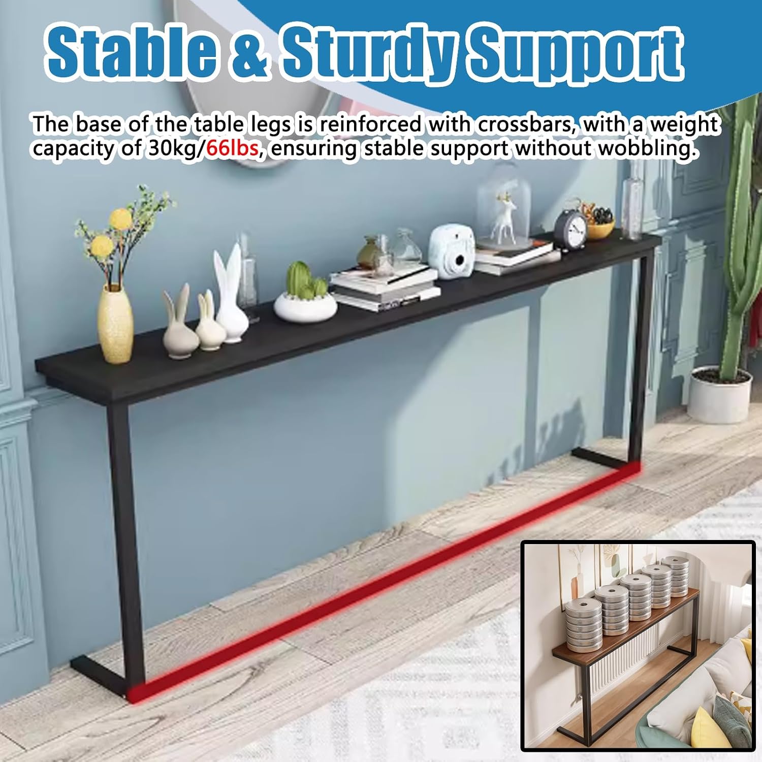 LZMZMQ Customizable Behind The Couch Tables for Storage/Display, Narrow Entryway Table Wood and Black, Sofa Storage Rack for Living Room Hallway Entry(100x20x80cm/39.4x8x31.5in)
