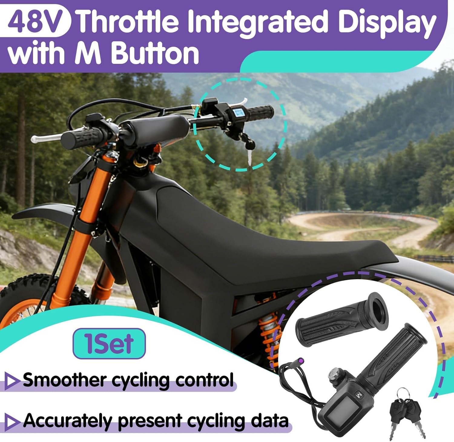 48V Throttle Integrated Display with M Button Compatible with Tutto Tutti Soleil 01 Electric Dirt Bike, Note This Button (with M) is Not Compatible with The One (Without M)