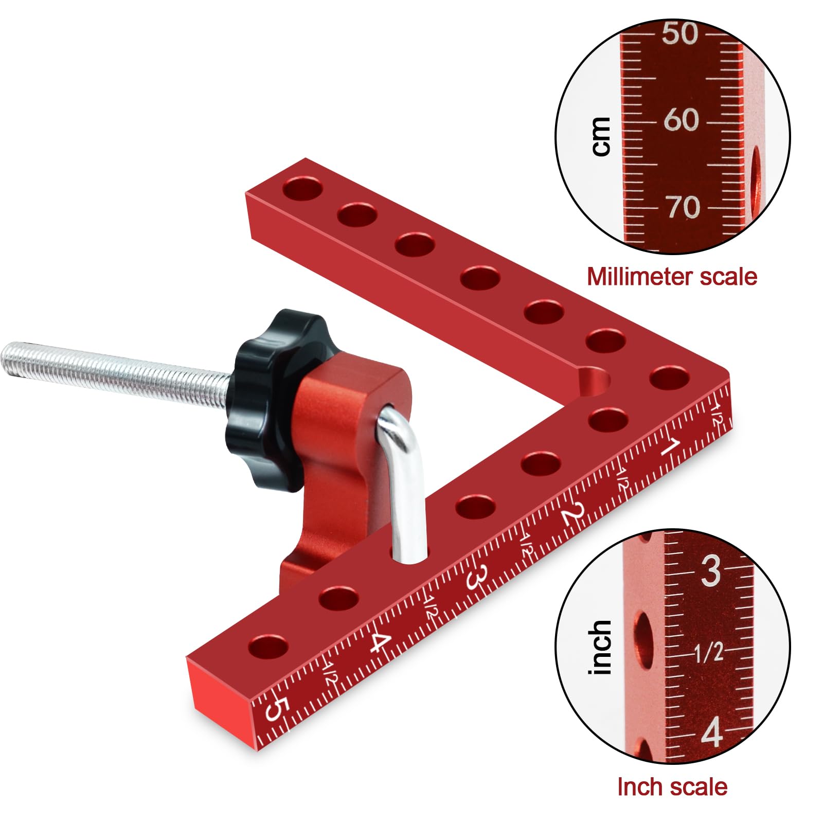 Pince à Angle Droit 90 Degrés, Serre Joint Angle Droit Aluminium 14 X 14 cm Equerre de Positionnemen Serre Cadre Fixation à Angle Outils de Travail du Bois, (Rouge 4 Pack)