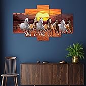 Shopmatecart Exquisite 7 Horse Wall Painting Elevate Your Space with Dynamic Energy (75 x 43 cm) Divine Blessings for Living Spaces H8
