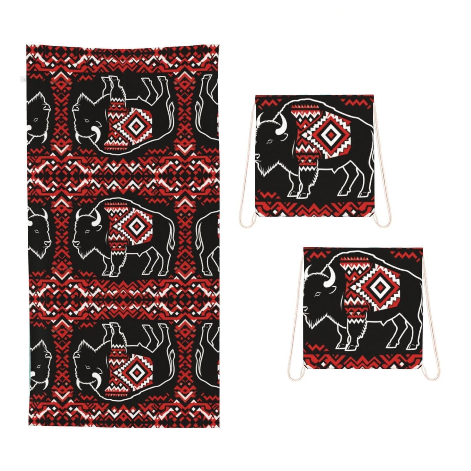 CNTDBU Bison Totem Art 2 in 1 Packable Towel Bag-Large Beach Towel with Stuff Sack, Super Absorbent Microfiber Travel Towel for Pool