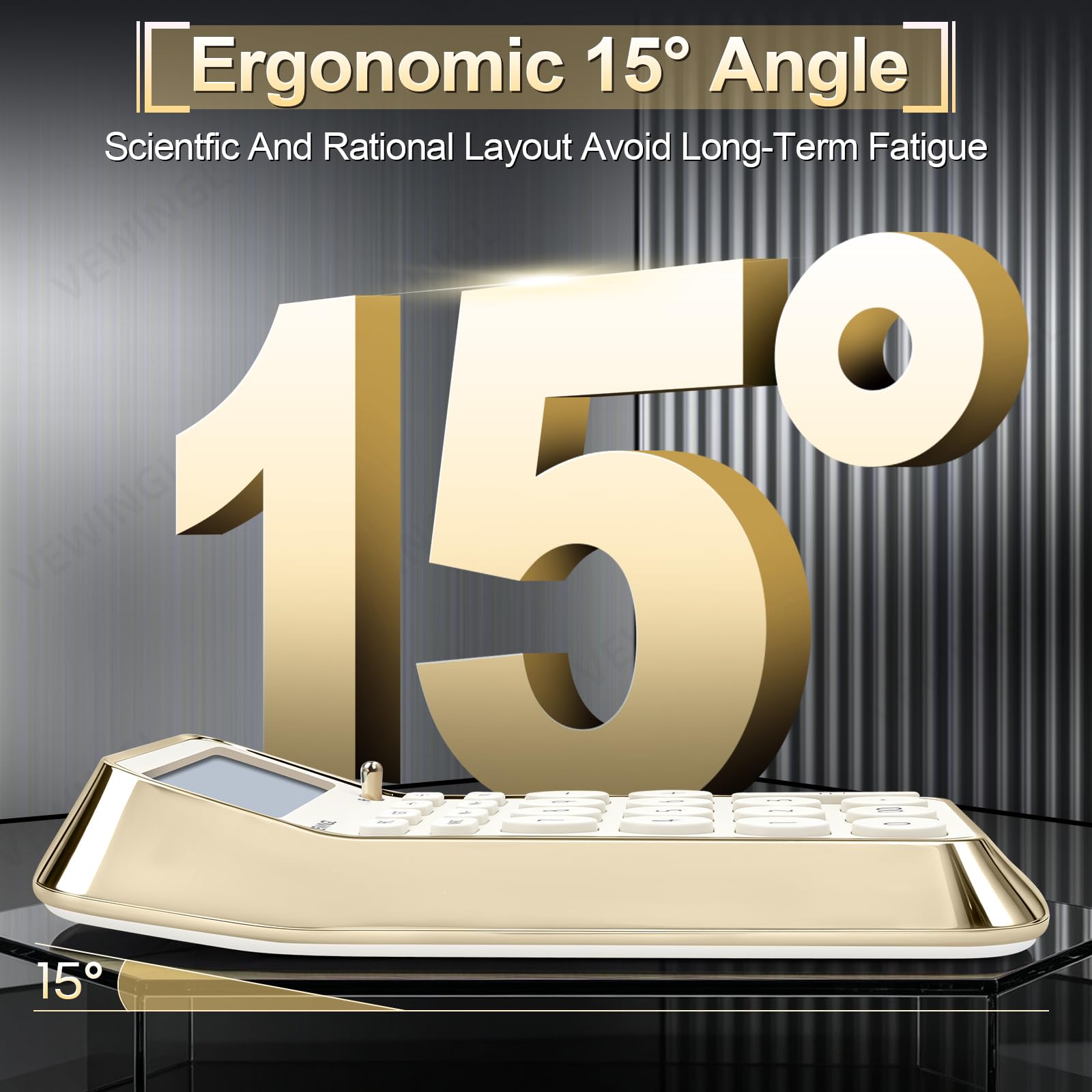 VEWINGL Calculadora de escritorio, pantalla HD de 12 dígitos con % de tecla, superficie metálica chapada al vacío, ideal para oficina, escuela u hogar (blanco galvanizado, sin voz)