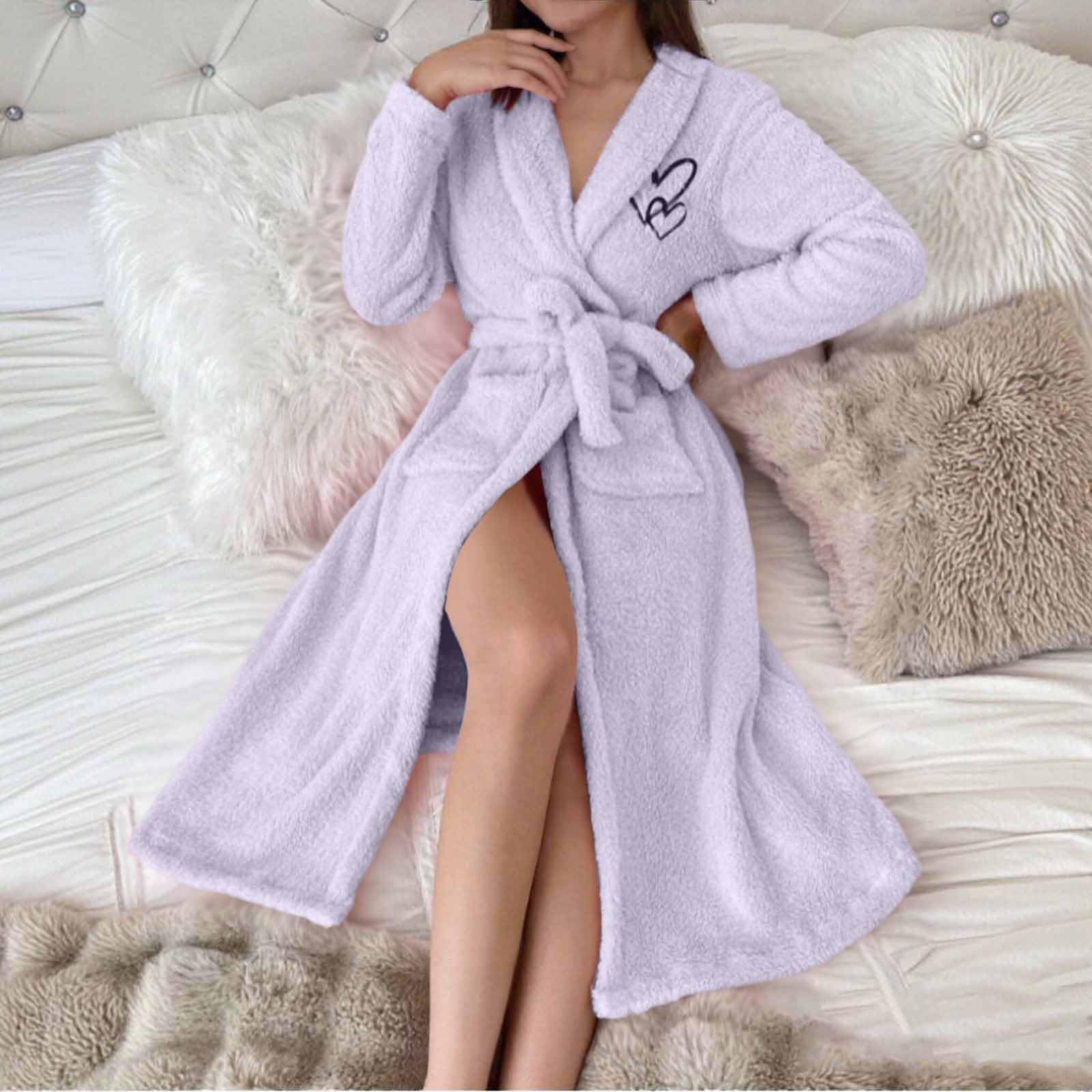 Robe De Chambre Femme Polaire Peignoir Bain Chaud Hiver Doux Sortie Chic Chaude Peignoirs