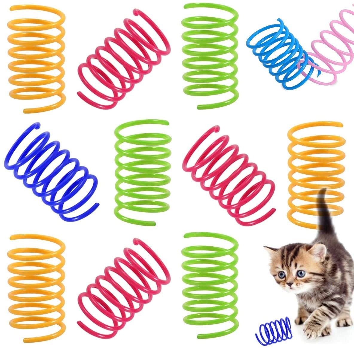 Kitten Toys, ELECDON Cat Creative Toy to Kill Time and Keep Fit 24 Pcs Interactive Cat Toy Durable Heavy Plastic Spring Colorful Springs Cat Toys for Indoor Cats for Swatting, Biting Toys