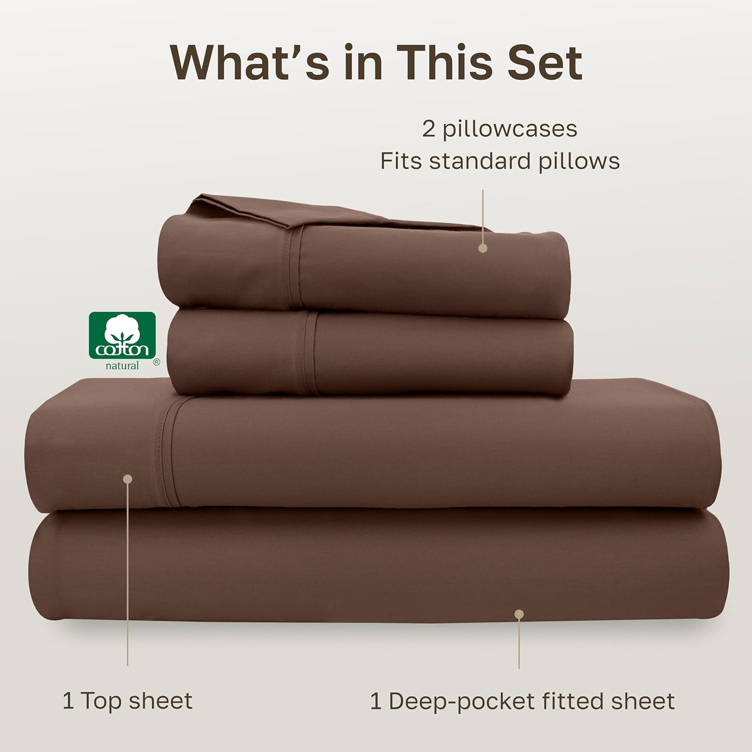 California Design Den Full Size Bed Sheets Set - Soft 400 Thread Count Sateen, Natural 100% Cotton Sheets with Deep Pockets, Breathable, and Durable Bedding Set - Espresso Chocolate Brown - Image 3