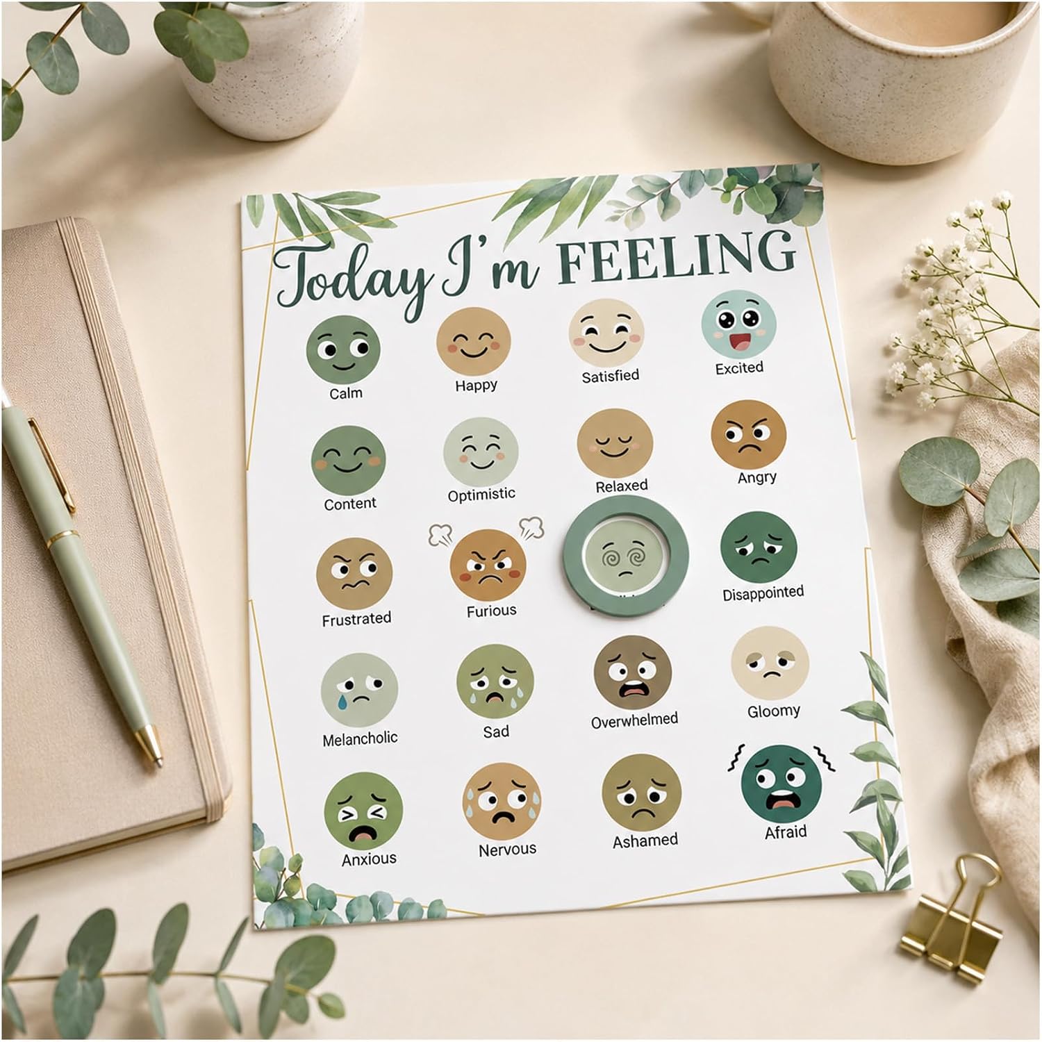 QOUBAI Magnetic Feeling Chart Daily Mood Tracker Eucalyptus Emotion Poster image 4