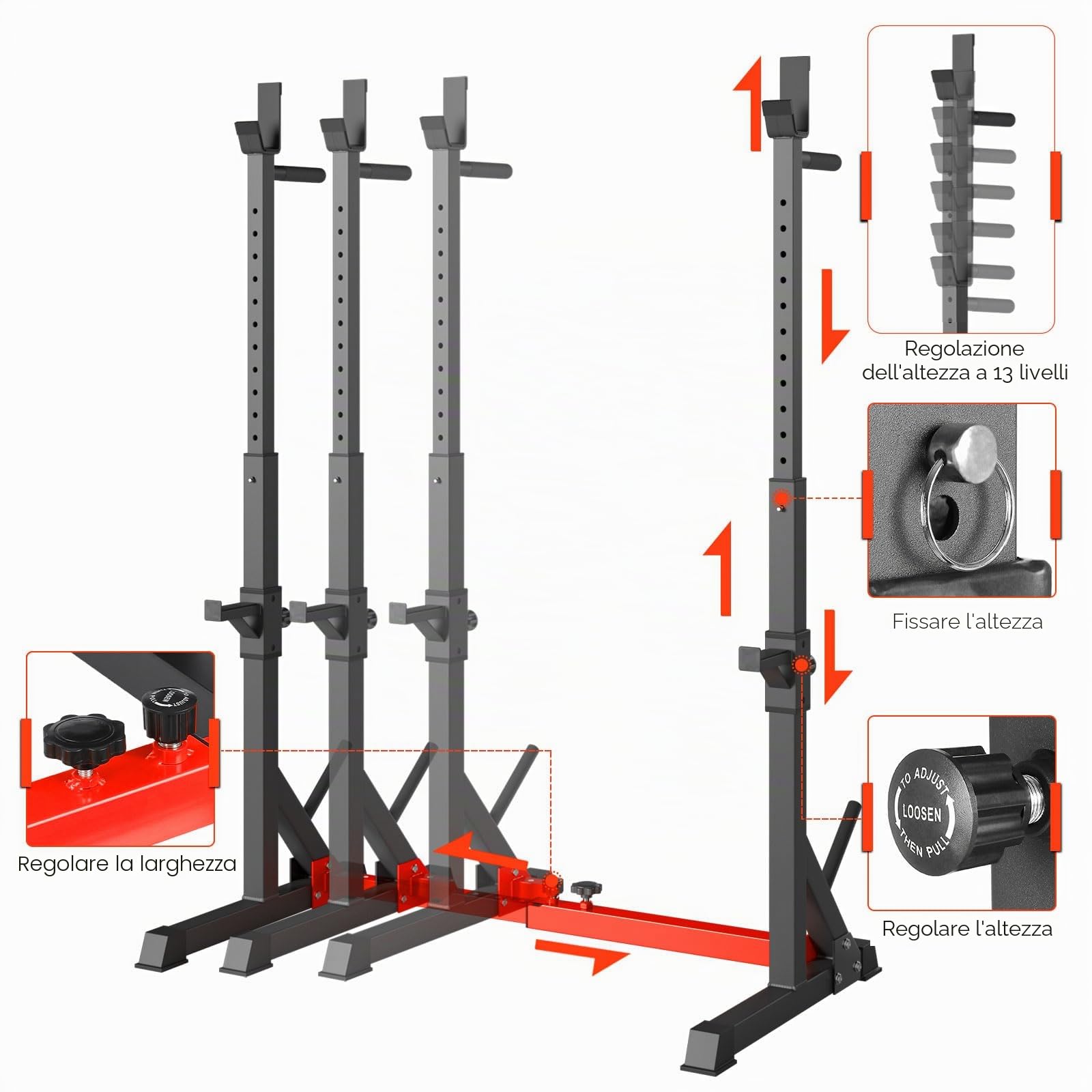 Rack da Squat, Supporto Bilanciere Regolabile, Stand per Sollevamento Pesi Multifunzione per casa, palestra Max 250 KG