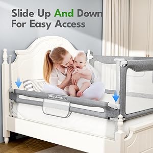 FAMILL Bed Rail for Toddlers, 2 Minutes Assembly Foldable Guard for Baby, Toddler Bed Rails Suitable for Queen/King/Full/Twin Size, Grey, 78.7", 1 Side