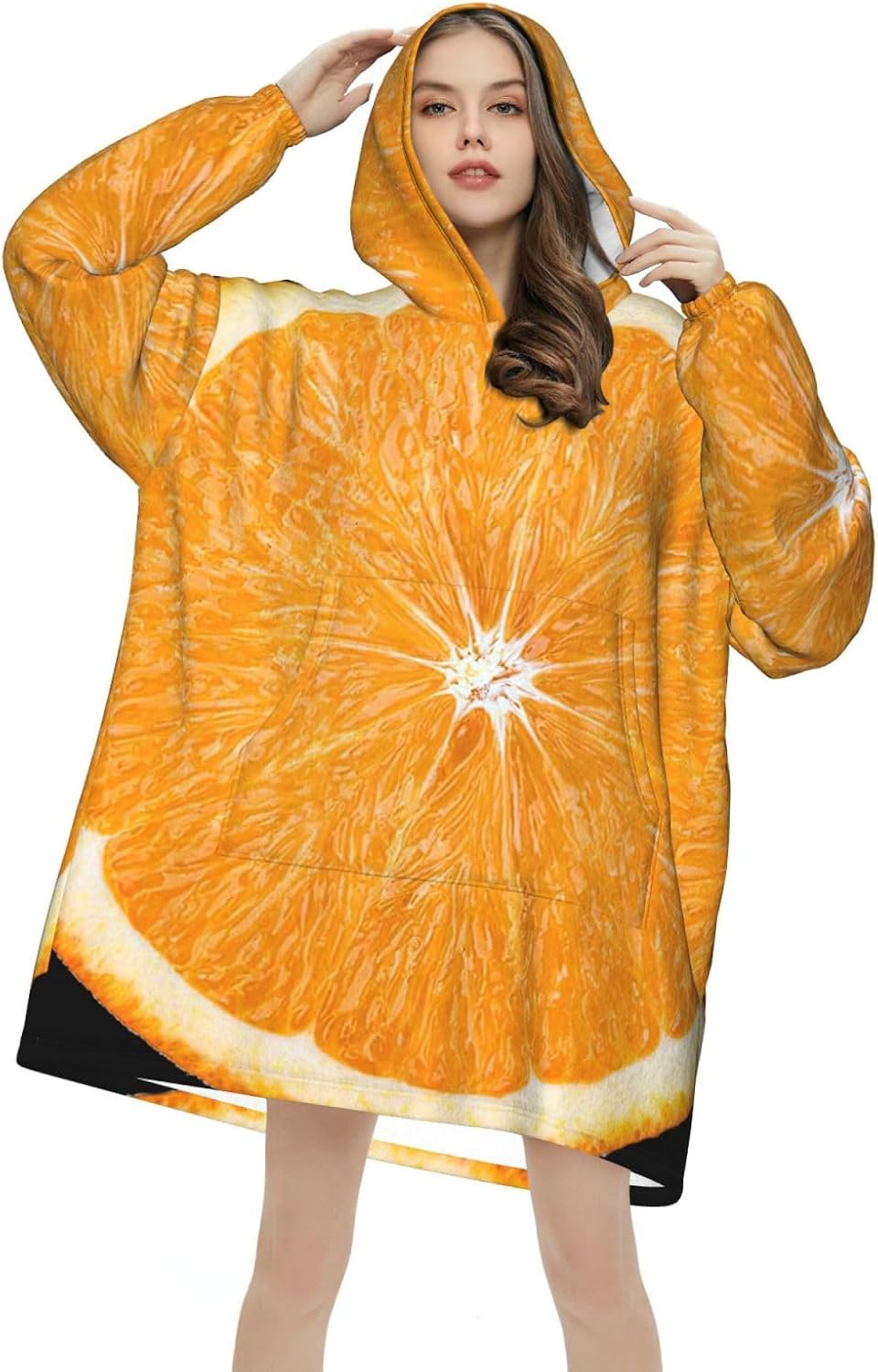 Orange Sliceprint Oversized Hoodie Blanket, Super Soft Warm Comfortable Hoodie, Wearable Blanket Adult