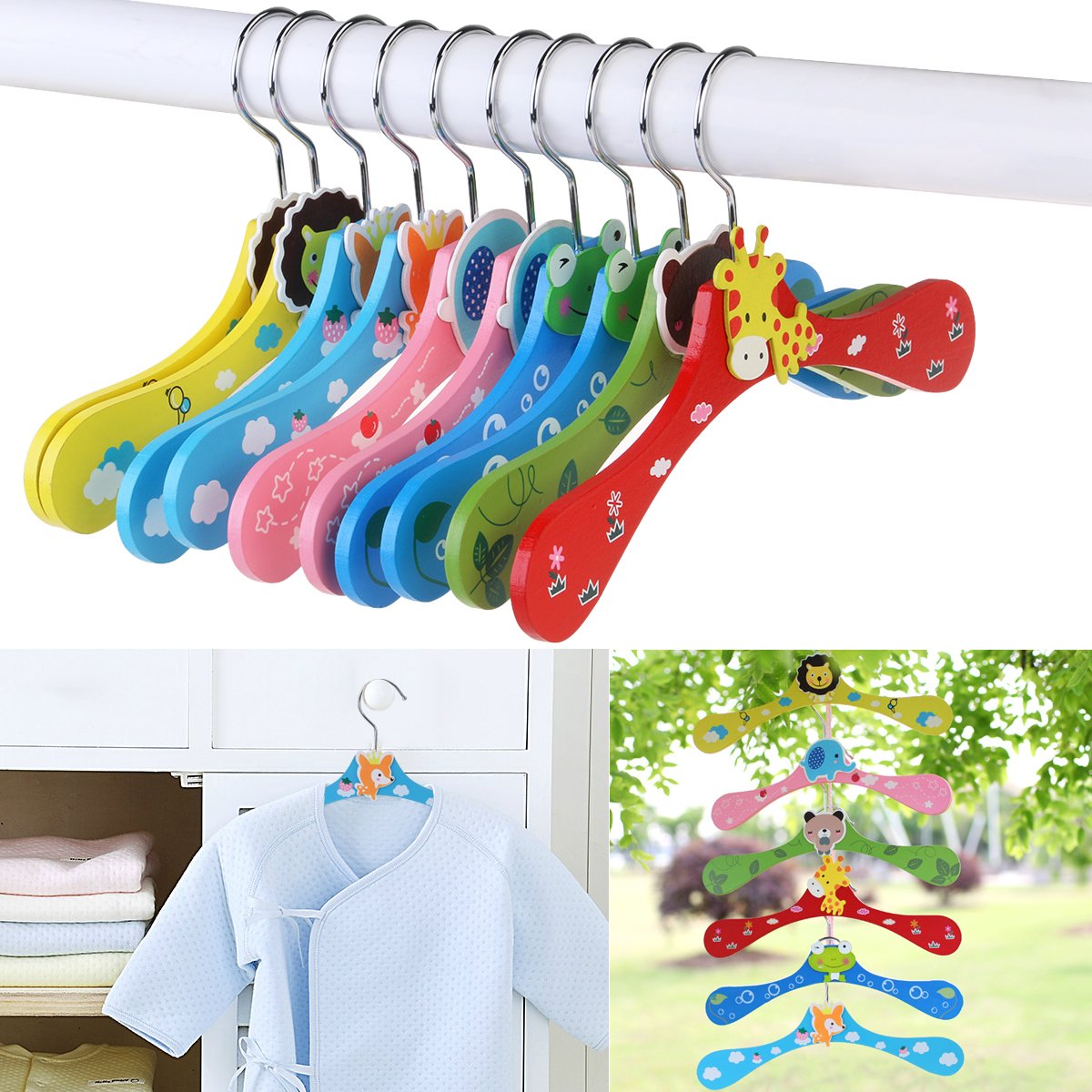 NUOLUX 10pcs Perchas para Bebé Niños animados de Madera Perchas (patrón aleatorio)