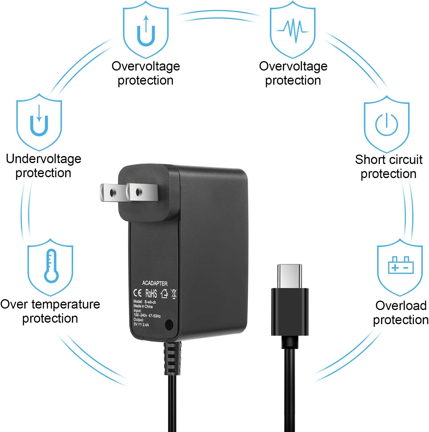 Charger Compatible with Nintendo Switch, 5 Volt/ 2.6 A AC Adapter Portable Charger with 2 M USB Charger Cable, Power Supply Charging Replacement Accessories, Total 2 Pieces : Video Games