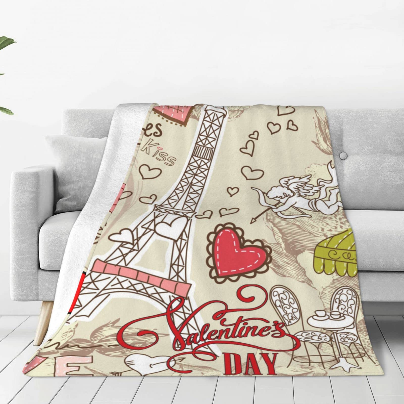 Lsjuee Throw Blanket Happy Valentine's Day Warm Cozy Soft Lightweight Flannel Fleece Blanket for Bedroom Sofa Room Home Decorative Fuzzy Blanket 80"x60"