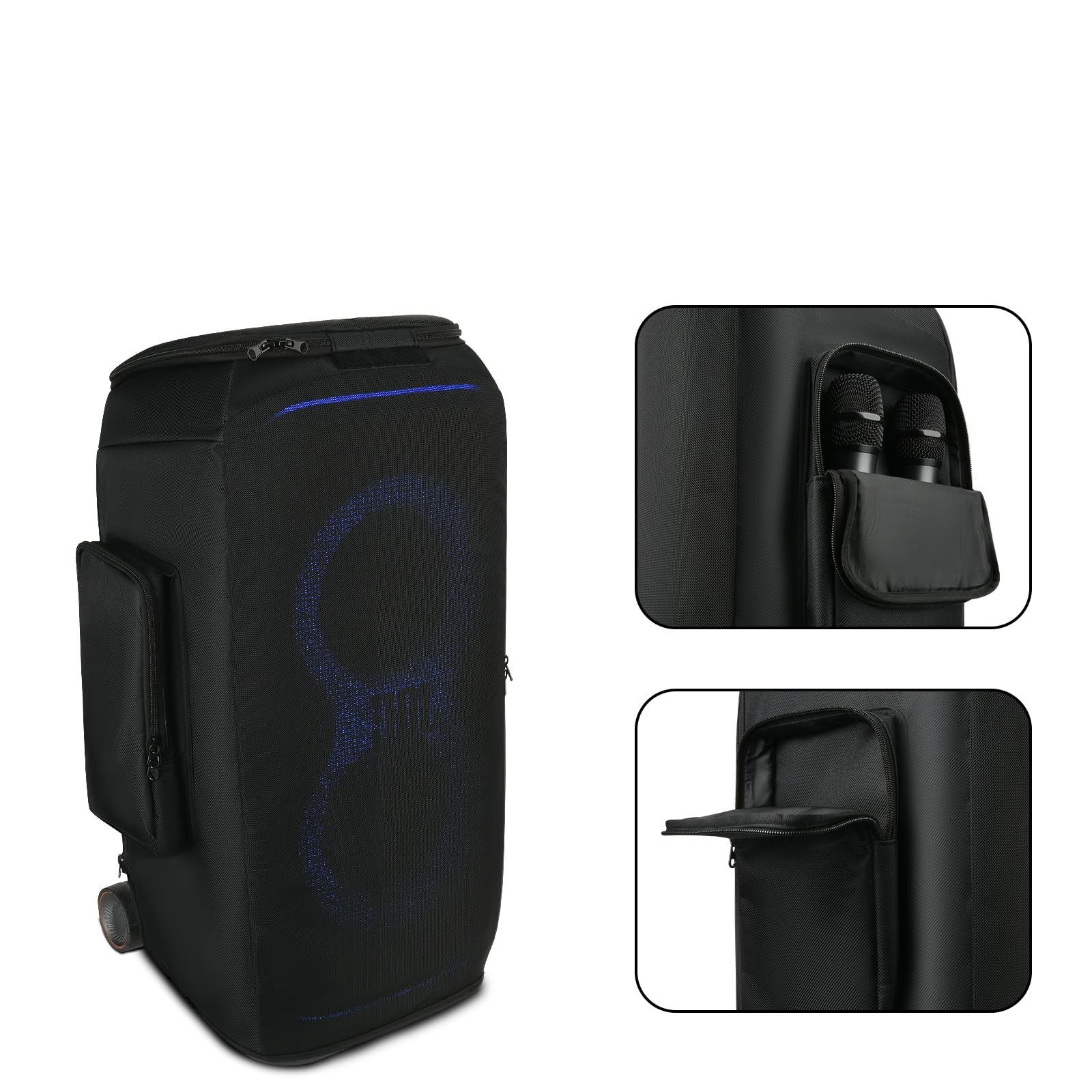 Custodia Protettiva per JBL PartyBox Stage 320 - Copertura in Nylon 600D Resistente con Doppie Tasche Laterali, Pannello Anteriore Arrotolabile e Design a Maglie Trasparenti al Suono per Microfo
