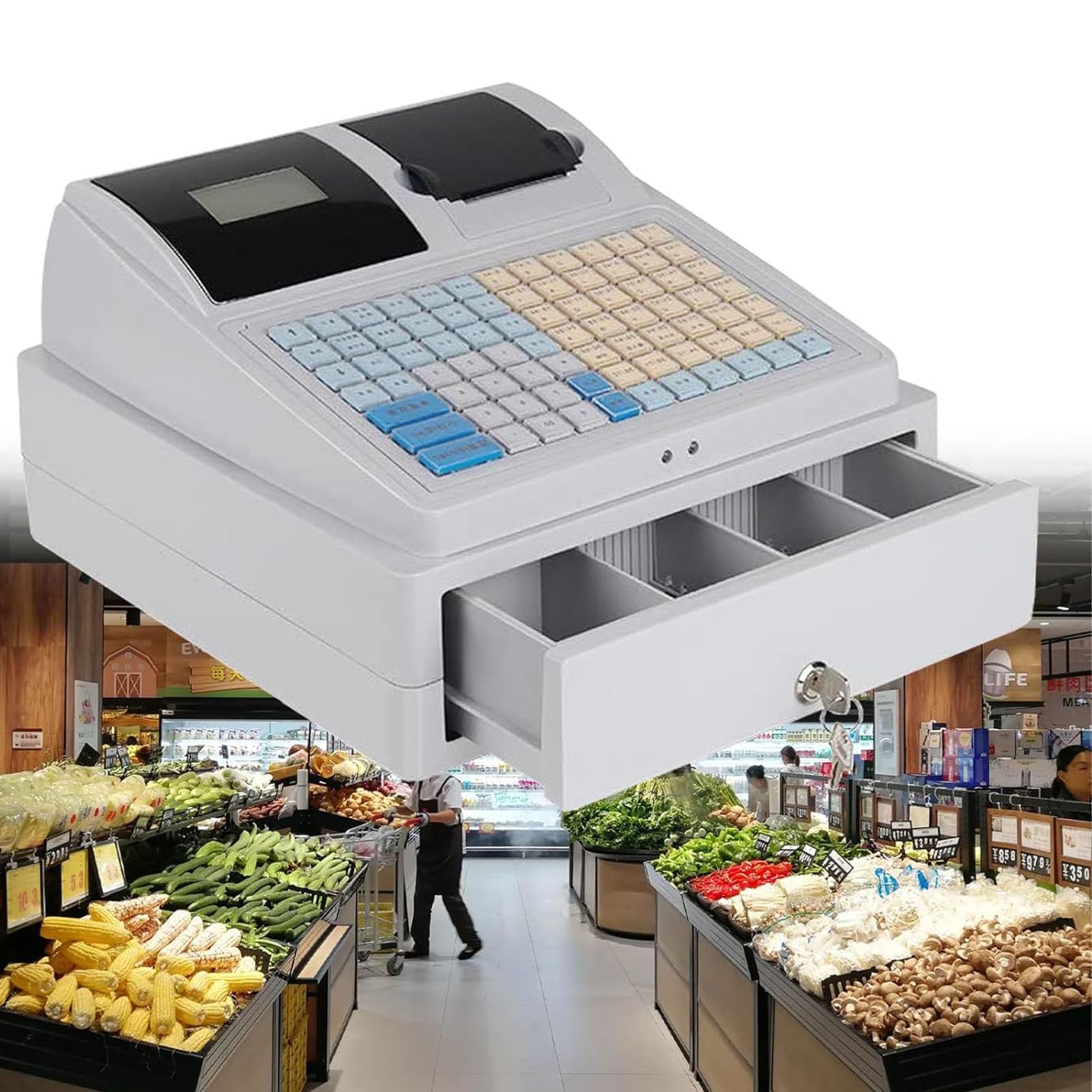 Caja registradora para pequeñas Empresas con escáner, máquina registradora electrónica con Papel, Interfaz USB,Copia de Seguridad de Datos,impresión de informes,EU