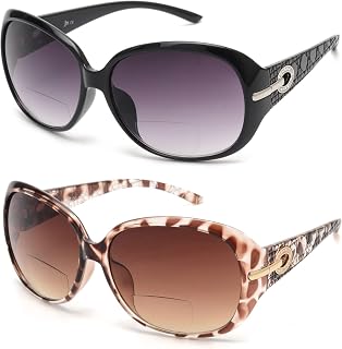 JM 2 Pairs Classic Bifocal Reading Sunglasses Women Vintage Reader Glasses | Outdoor Reading Glasses UV400 Protection, Gradient Lens, Black+Tortoise 3.0