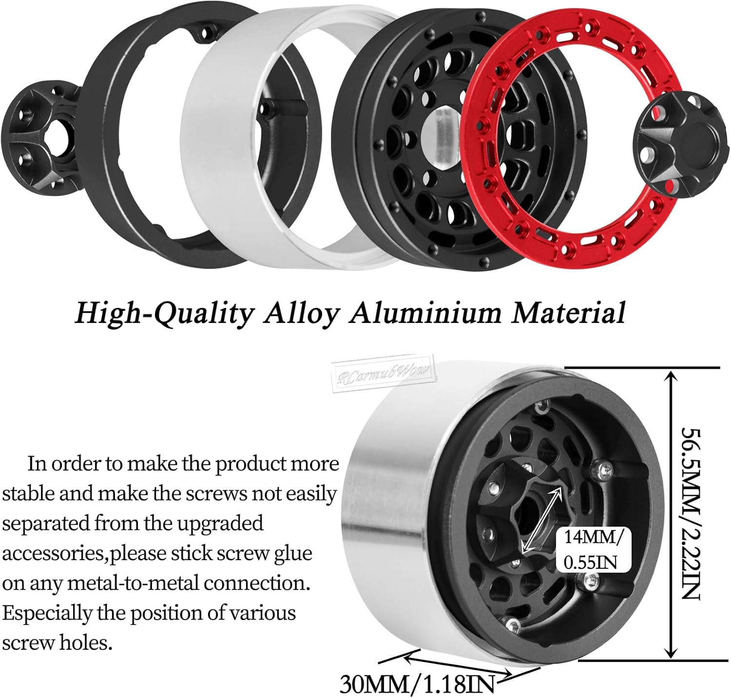 RC 1.9 Beadlock Aluminum Deep-Dish Wheels w/Adjustable Offset for 1/10 RC Crawler SCX10 TRX4 TRX6 VS4-10 Gen8 7 MST CFX D90,Alloy 1.9 RC Beadlock Wheels 1.9 RC Rims,Black w/Red
