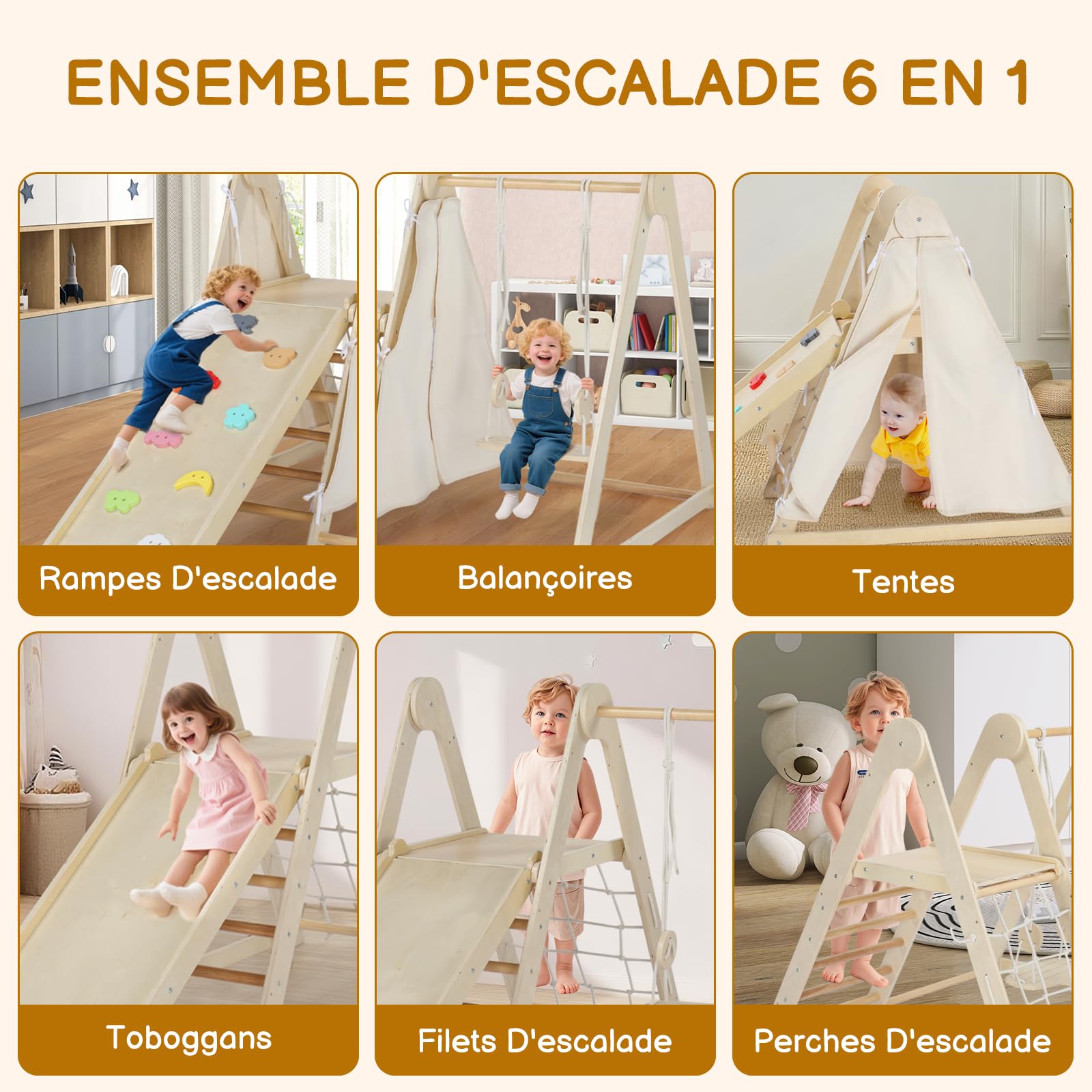LEADZM 7 en 1 Ensemble d'escalade avec Balançoire Réglable Filet et Échelle