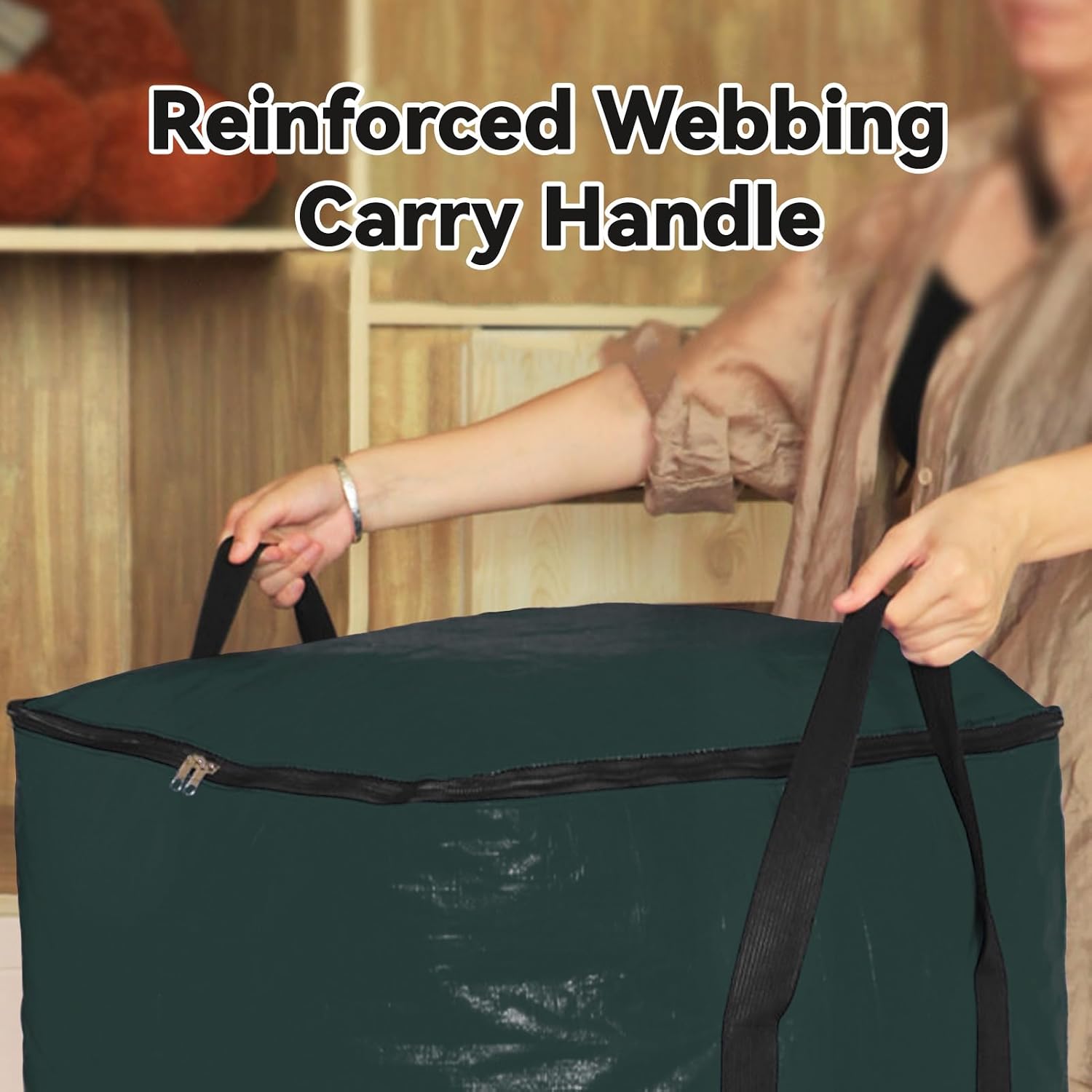 Large Square Moving Bag Clothes Storage Container for Space Saving Square Heavy Duty Packing Bags with Zippers Green 125L