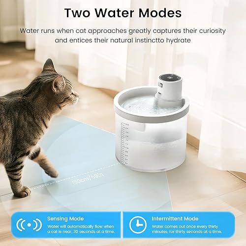 Miniatura 4 de Fuente de agua inalámbrica para gatos, funciona con batería de 4000 mAh, fuentes para gatos de 2.2 L77 onzas para beber, fuentes de agua
