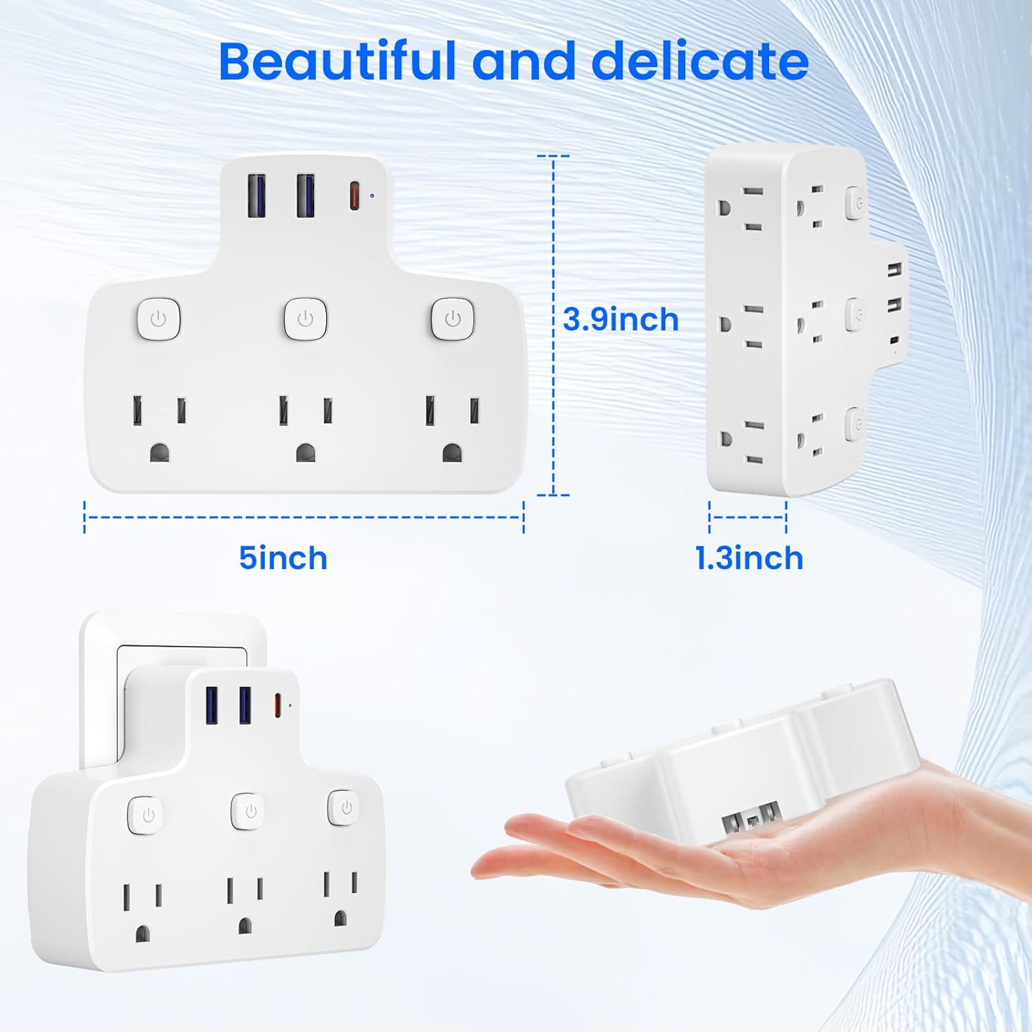 European Travel Plug Adapter USB C, International Universal Power Adapter with Type A/C/G/E/F Plug Removable,6 Outlets 3 Switches,US to Europe Spain France Greece UK Portugal, White
