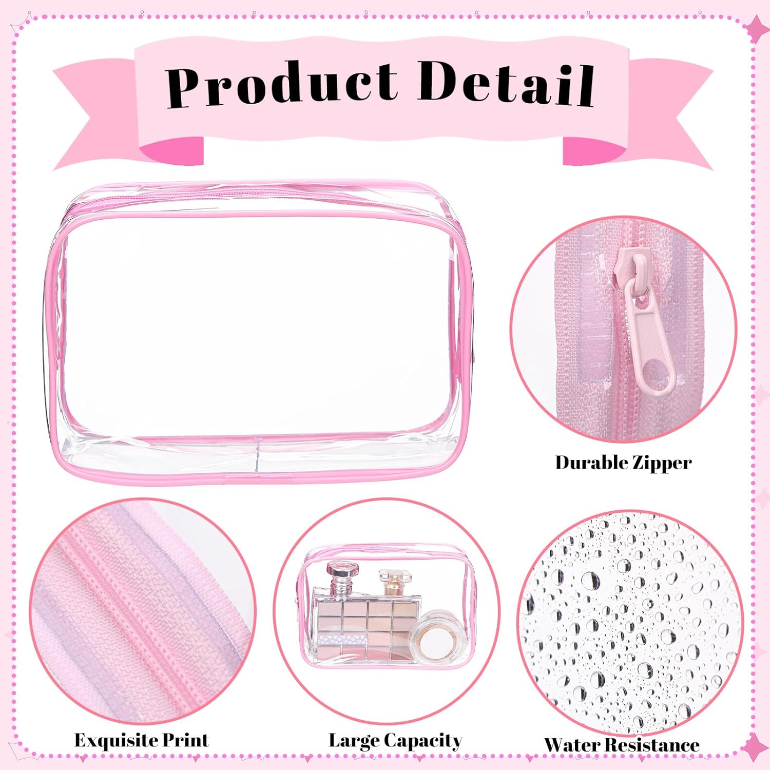 Shinylin 15 Pcs Clear Makeup Bag with Zipper PVC Toiletry Bag Portable Waterproof Make up Pouches Clear Makeup Case Organizer for Women Travel Toiletries Bathroom Organizing (Pink and Purple)