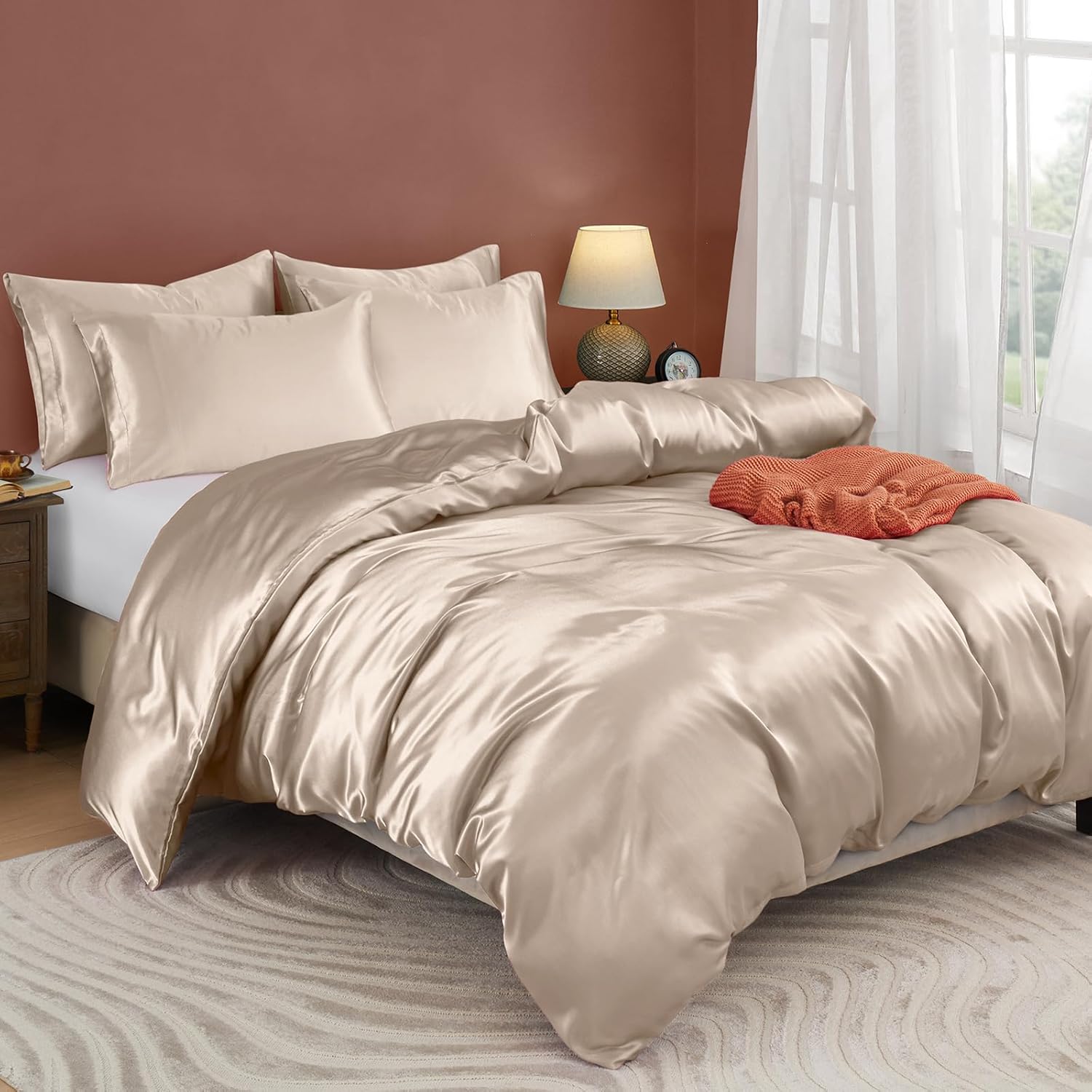Pure Mulberry Silk Duvet Cover - 22 Momme 6A Graded Silk - 1 Piece Duvet Cover Alaskan King 120" x 132", Beige