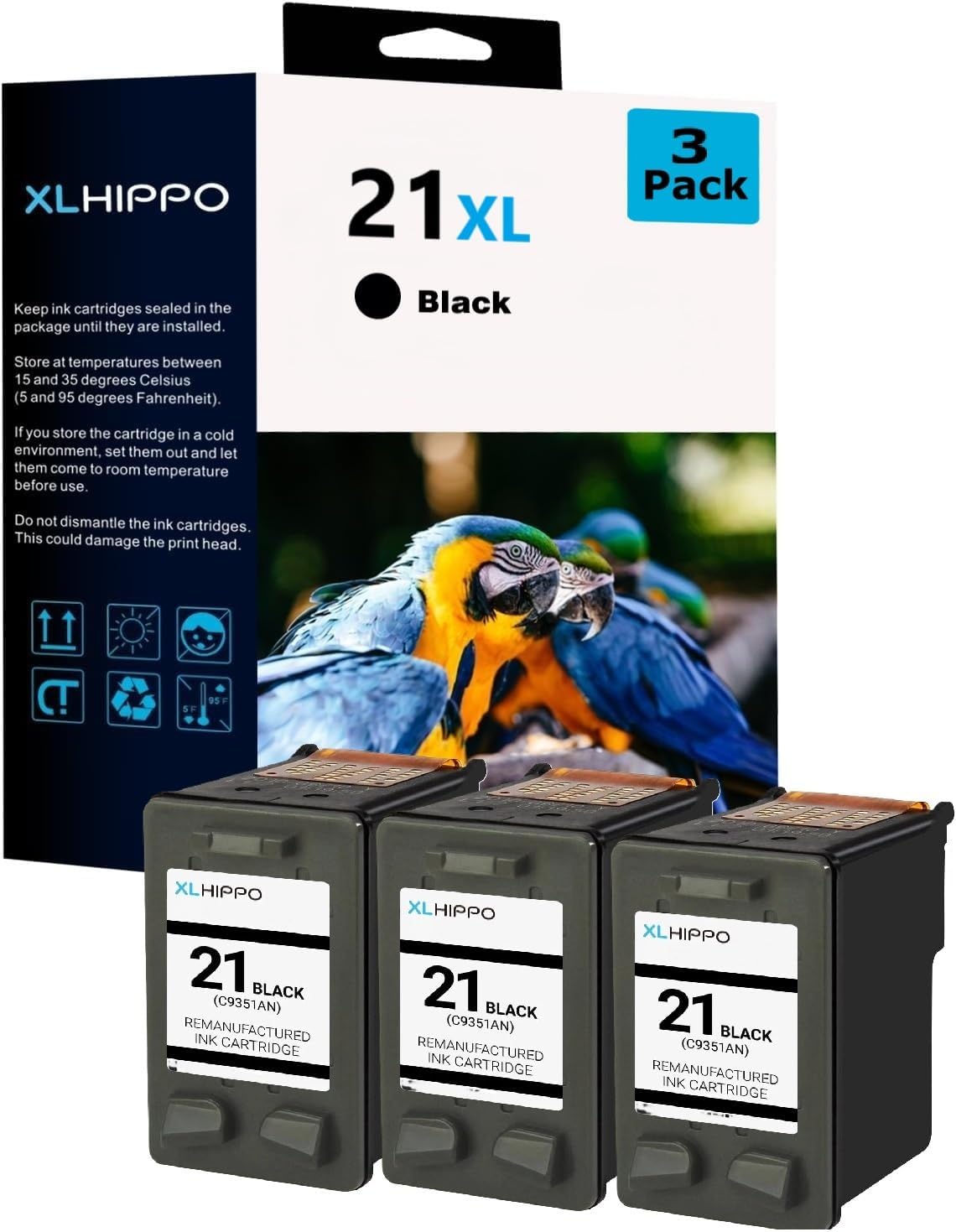 21XL Black Replacement for HP 21 Black Ink Cartridges C9351AN Use On FAX 3180 1250 DeskJet f380 D1520 D2430 F335 F1530 D1520 F300 F1455 D2430 PSC 1401 1410 Printer (21 XL 3-Pack)
