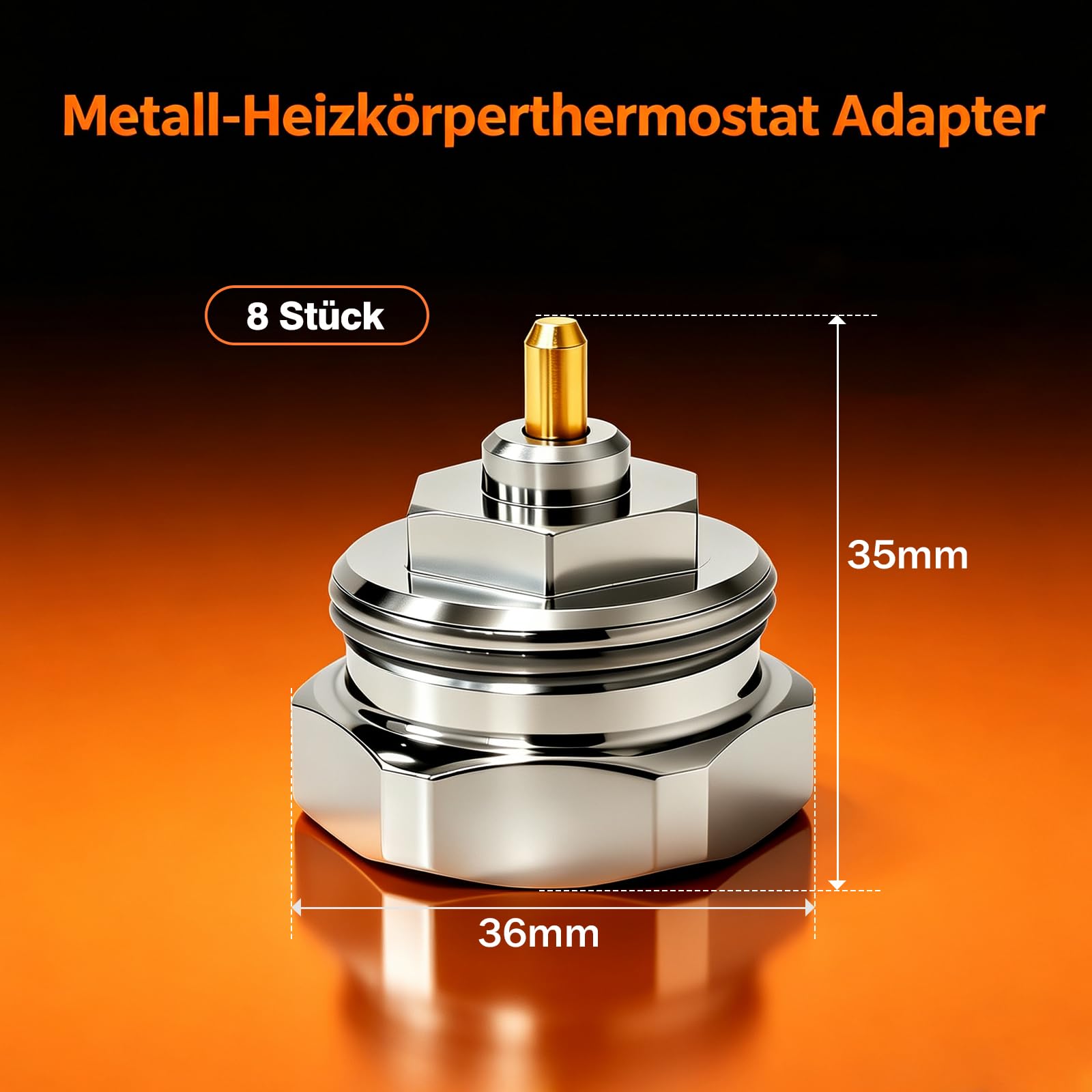 8 Stück Metall Heizkörperventiladapter, Kompatibel mit Oventrop Heizkörperthermostat, Umrüstadapter für Thermostatventile von Gewinde M30 x 1,0 auf M30 x 1,5, aus Messing