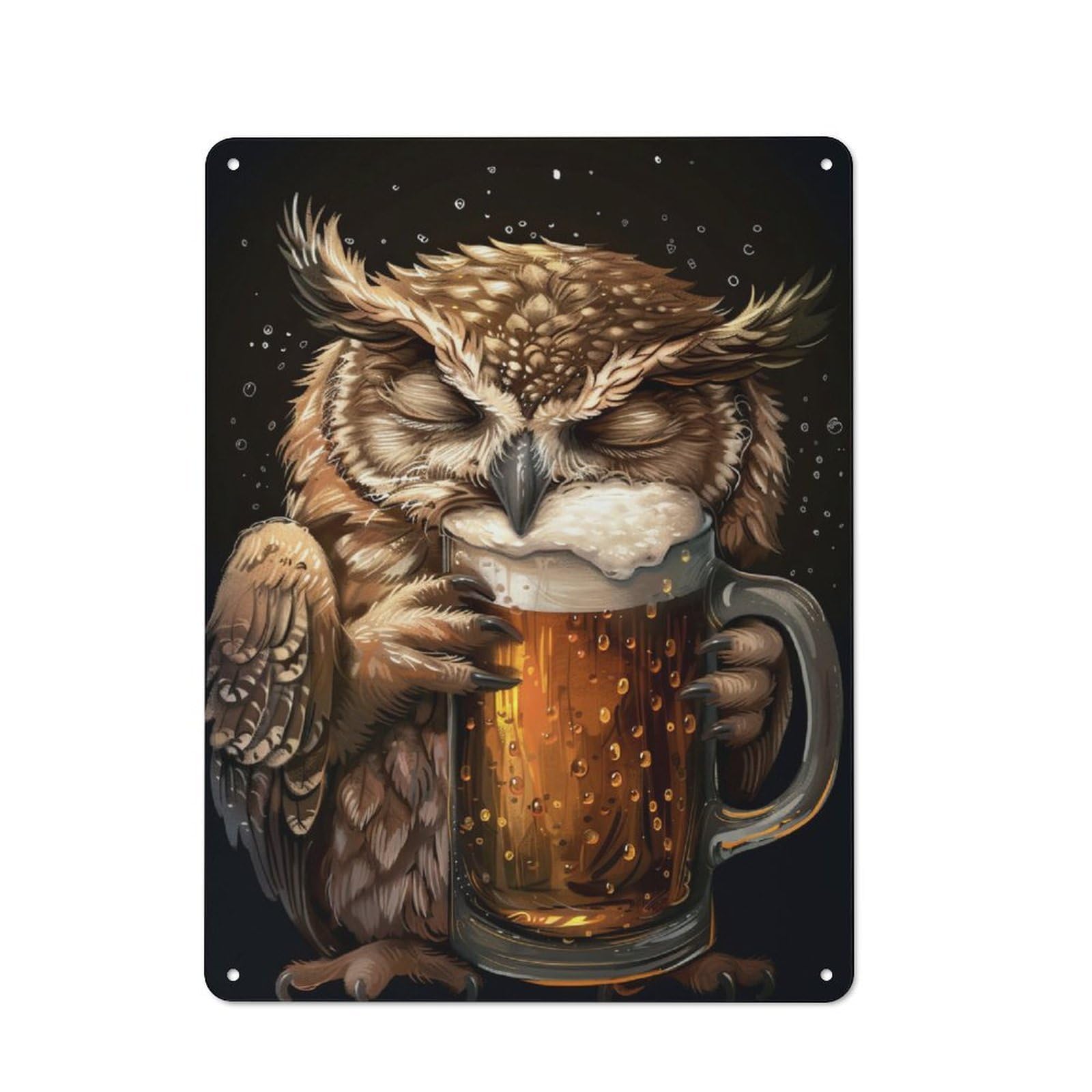 Owl Beer Retro Tin Sign 40x30cm for Workshop Wall, for Collectors of Retro Metal Wall Decor