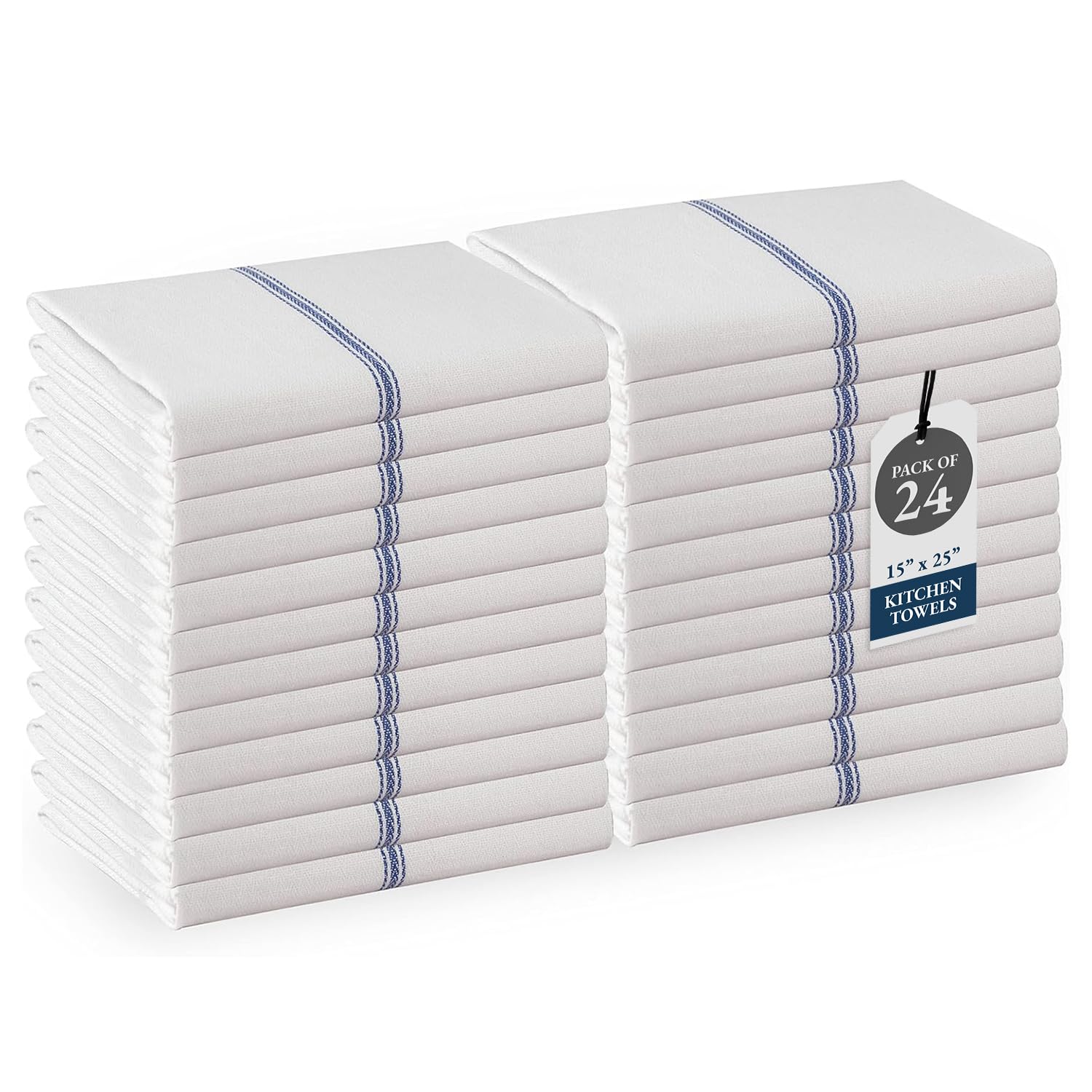 LANE LINEN Kitchen Towels Set - 100% Pure Cotton Dish Towels for Kitchen, Super Absorbent Kitchen Hand Towel, Blue Tea Towels, Soft & Durable Dish Cloths Bulk Set, Pack of 24 – 15”x25”, Blue Stripe
