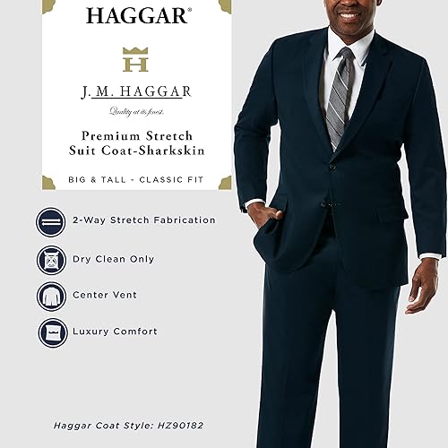 Miniatura 3 de HAGGAR Traje para hombre de alta calidad, elástico, ajuste clásico, tallas grandes y altas, pantalones y chaquetas, Negro -