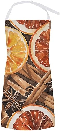 MUSM Apron for Adults - 27.6 X 31.5 Inch, Heavy-Duty Polyester Aprons with Two Large Pockets, Waterproof Oranges And Spices Kitchen Apron for